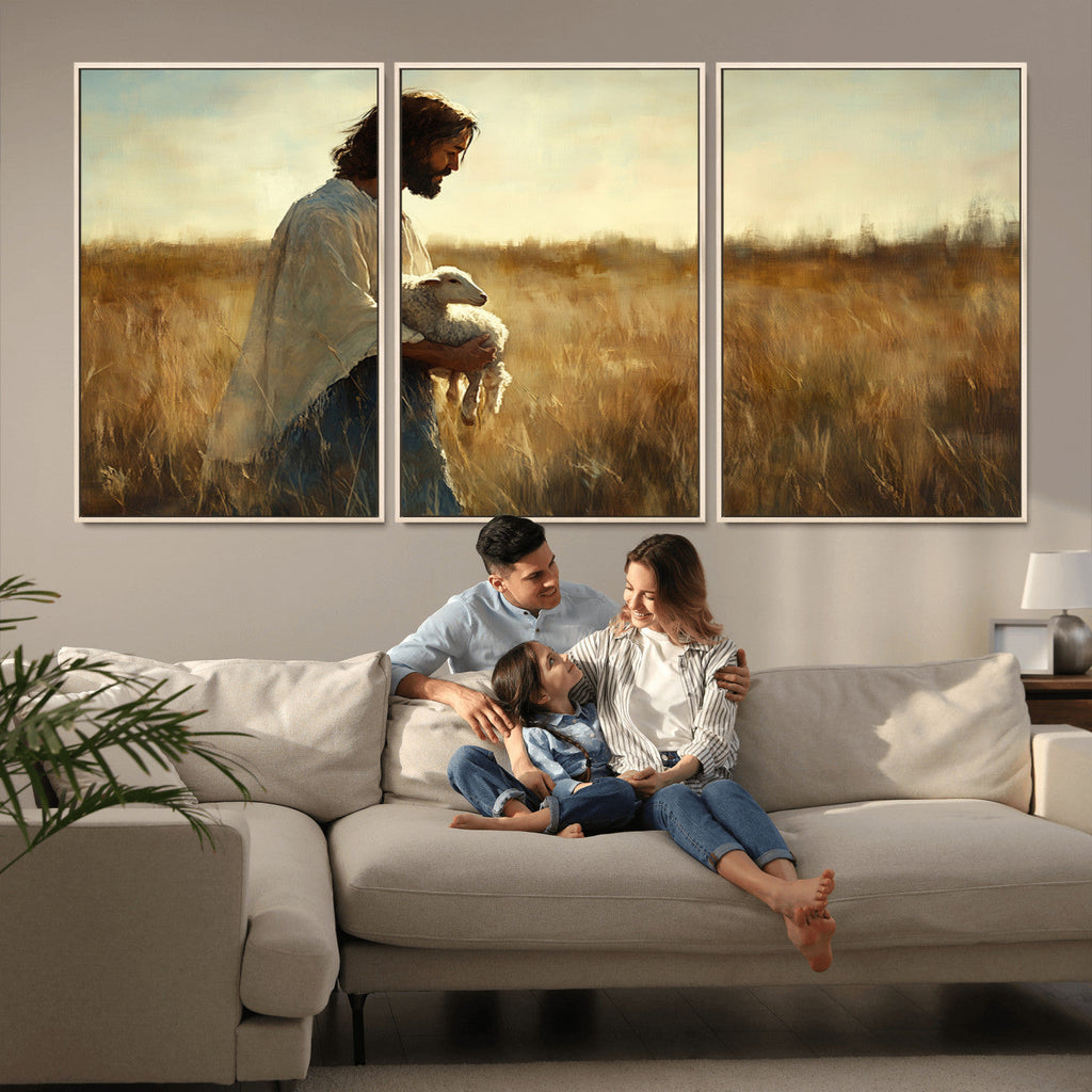Jesus the Good Shepherd Wall Art Canvas Print, Inspirational Christian Religious Print for Prayer Room