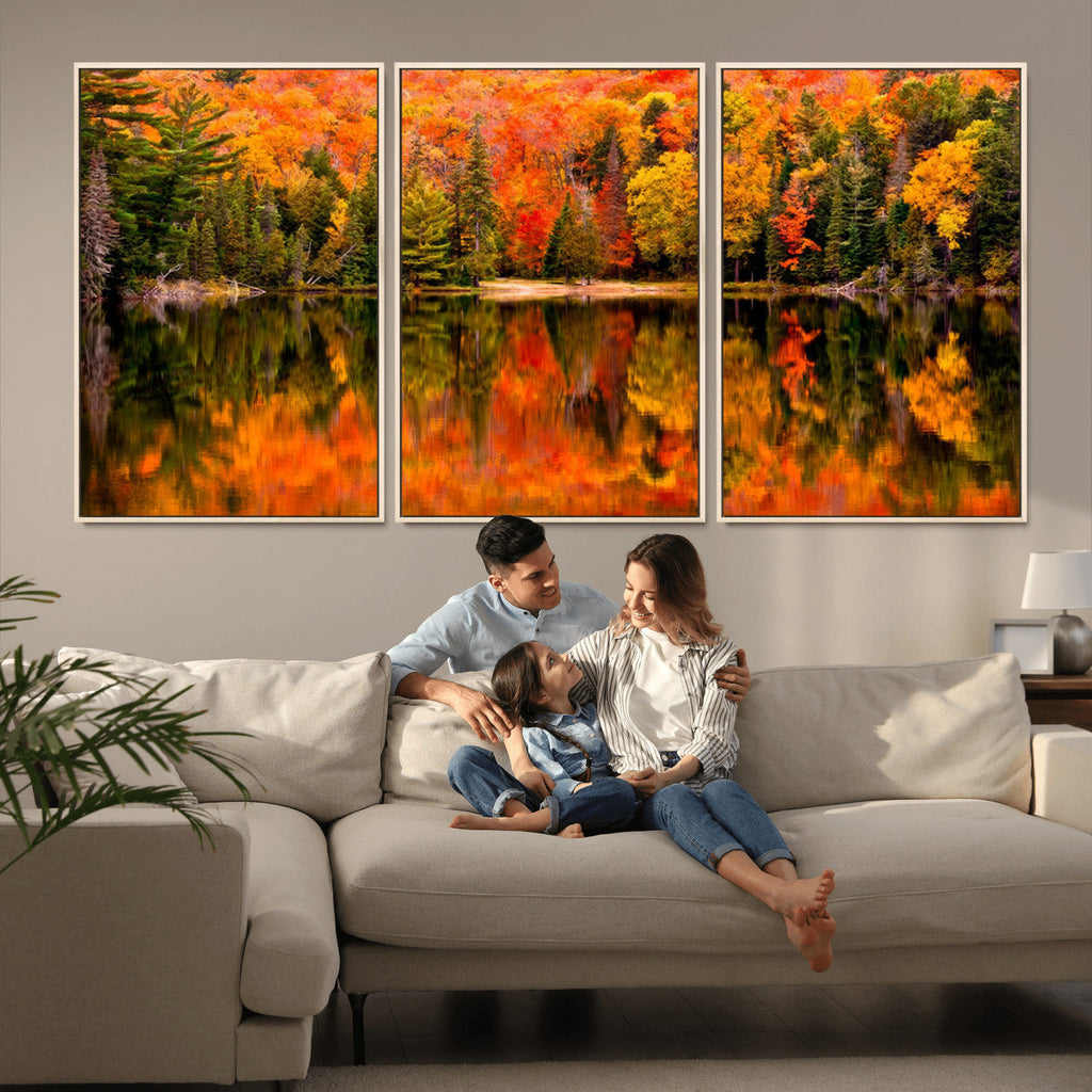 Forest Reflection Art | Autumn Forest Reflection Wall Art | Triptych Canvas Print