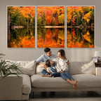 Forest Reflection Art | Autumn Forest Reflection Wall Art | Triptych Canvas Print
