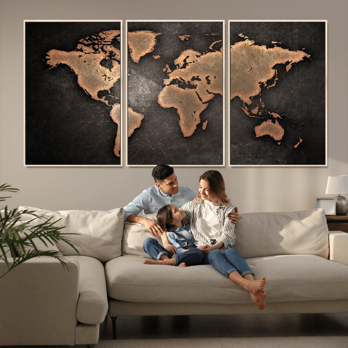 World Map Canvas Print | Framed Travel Map Wall Art for Couples