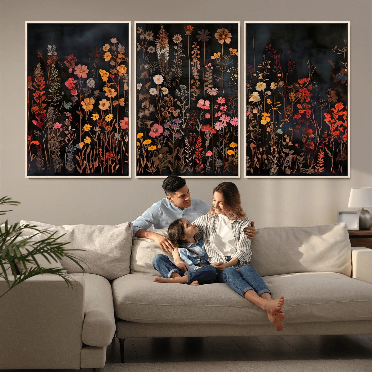 Large Floral Painting Print Illustration Flowers Canvas Wall Art