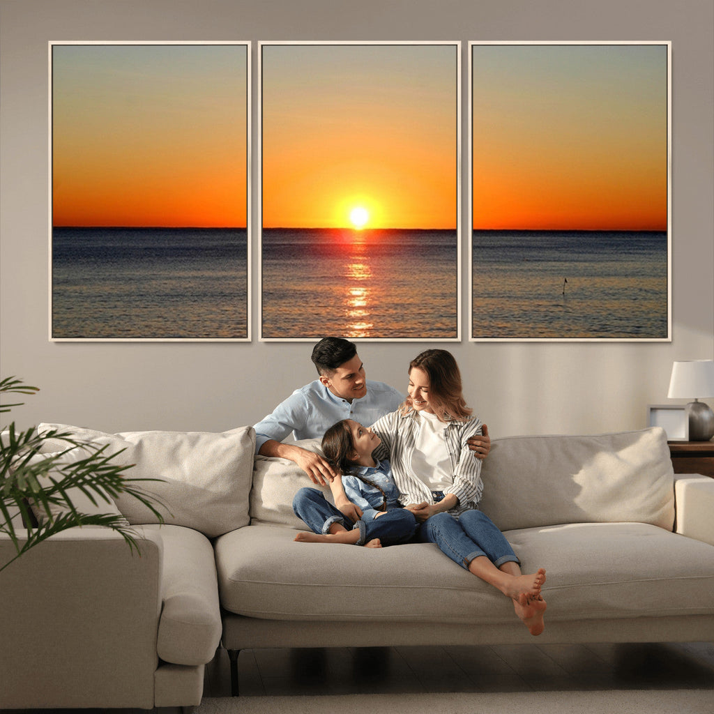 Golden Horizon Sunset Over Ocean Wall Art Canvas Print | Tropical Beach Canvas