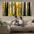 Sunlit Forest Wall Art Canvas Print, Large Framed Woodland Scene with Golden Light