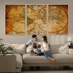 Vintage World Map Canvas Print | Antique Push Pin Travel Map