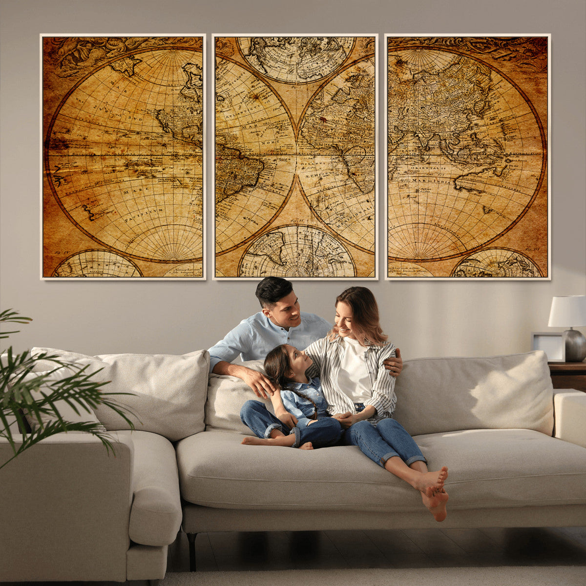 Vintage World Map Canvas Print | Antique Push Pin Travel Map