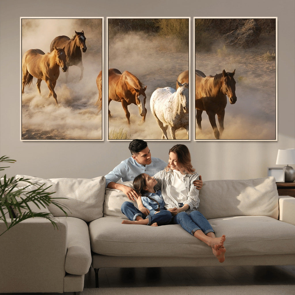 Large Wall Art 5 Horses Running on Sand Canvas Print