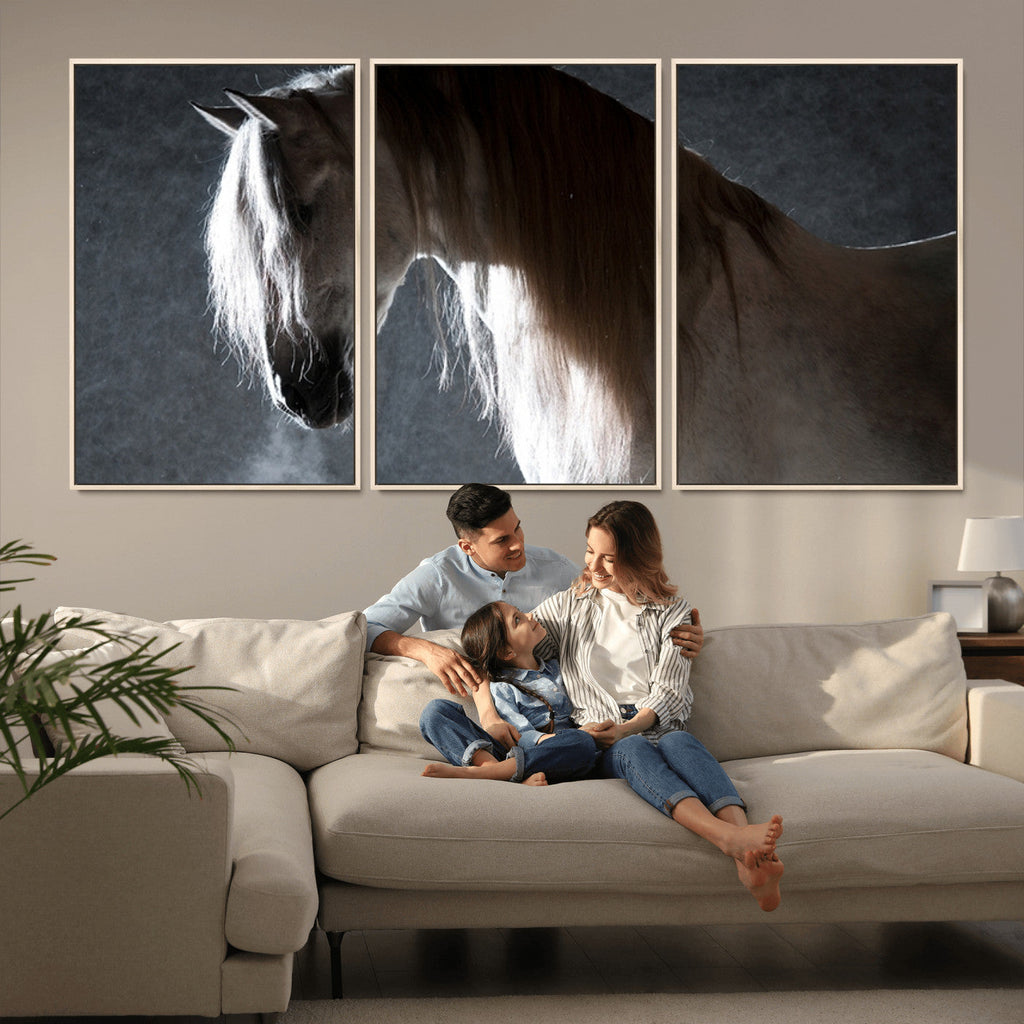 Large Wall Art Cream Colored Horse on Grey Background Canvas