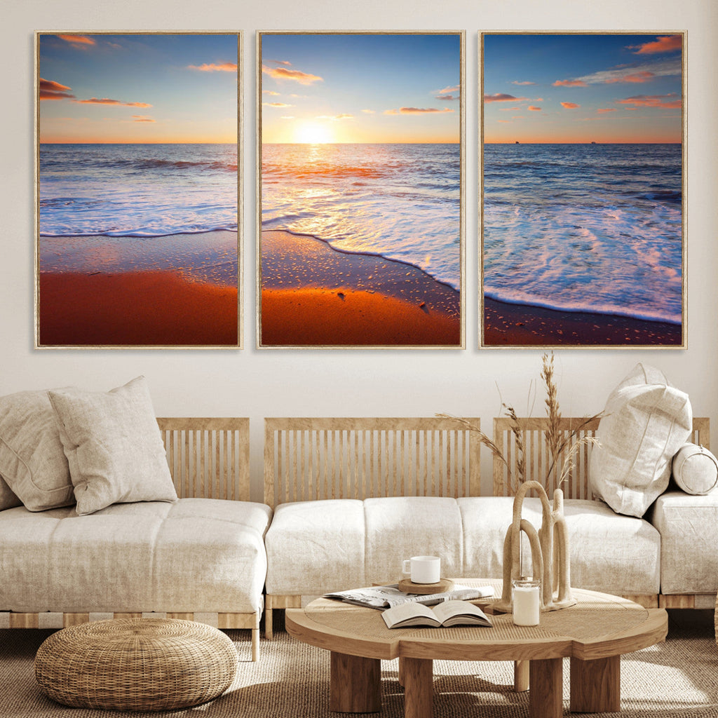 Ocean Beach Wall Art, Coastal Sunset Tropical Island Seascape Canvas Print