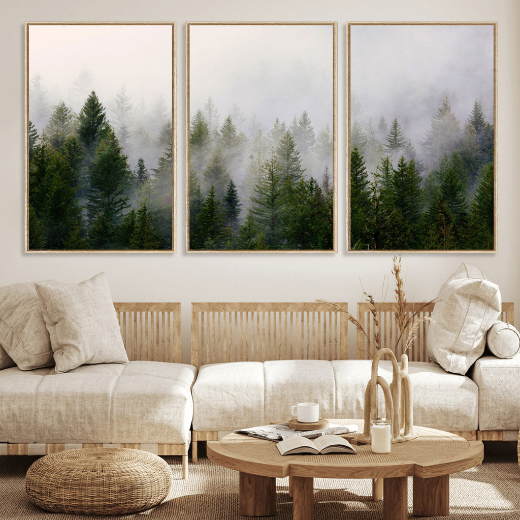 Forest Wall Art Canvas Print | Foggy Forest Wall Art | Pine Wood Forest Print