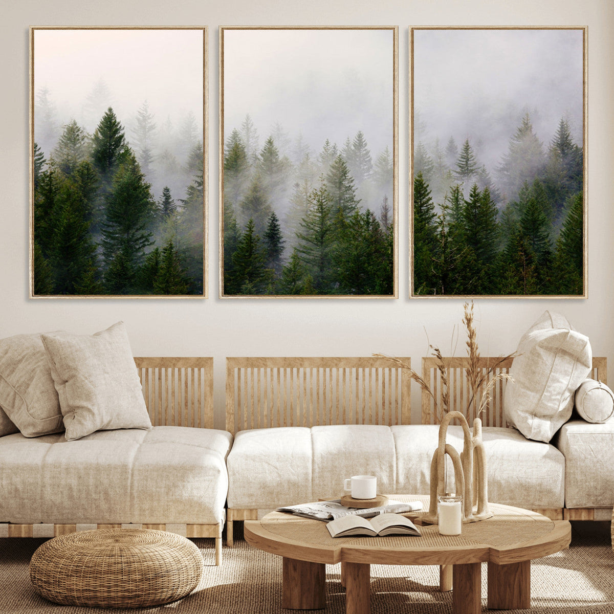 Forest Wall Art Canvas Print | Foggy Forest Wall Art | Pine Wood Forest Print
