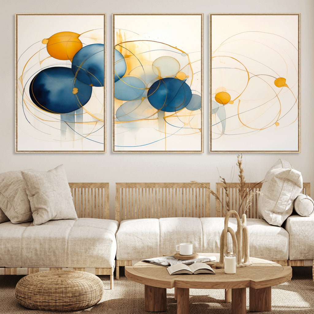 Geometric Blue Orange Abstract Wall Art Canvas, Geometric Blue Orange Canvas Print