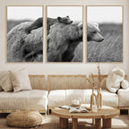 Bear and Cub Wall Art Canvas | Grizzly 399 Bear and Cub Black and White Wildlife Print