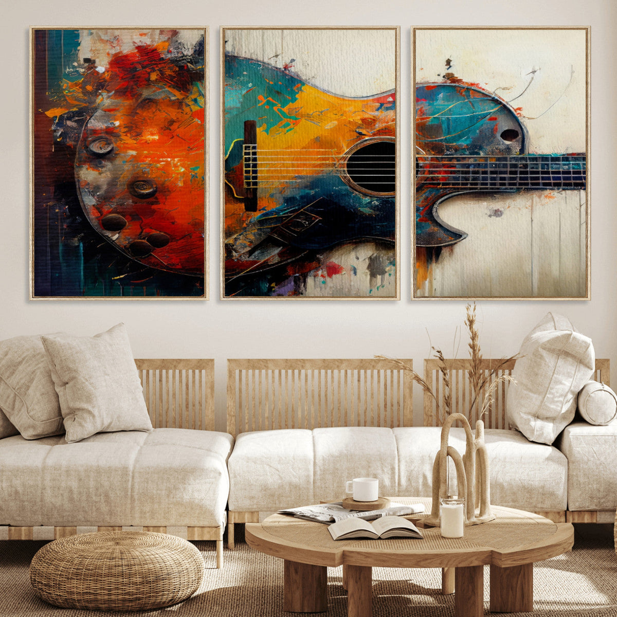 Abstract Guitar Wall Art Canvas | Vibrant Music-Inspired Art for Living Room or Studio