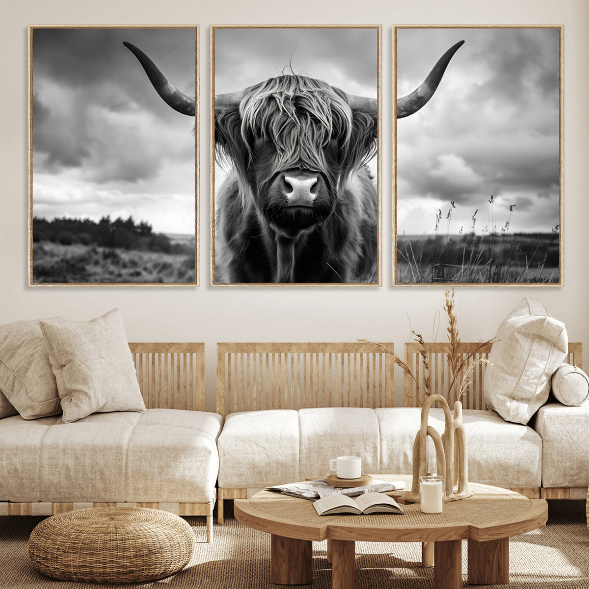 Scottish Cow Wall Art Canvas Print, Longhorn Wall Art