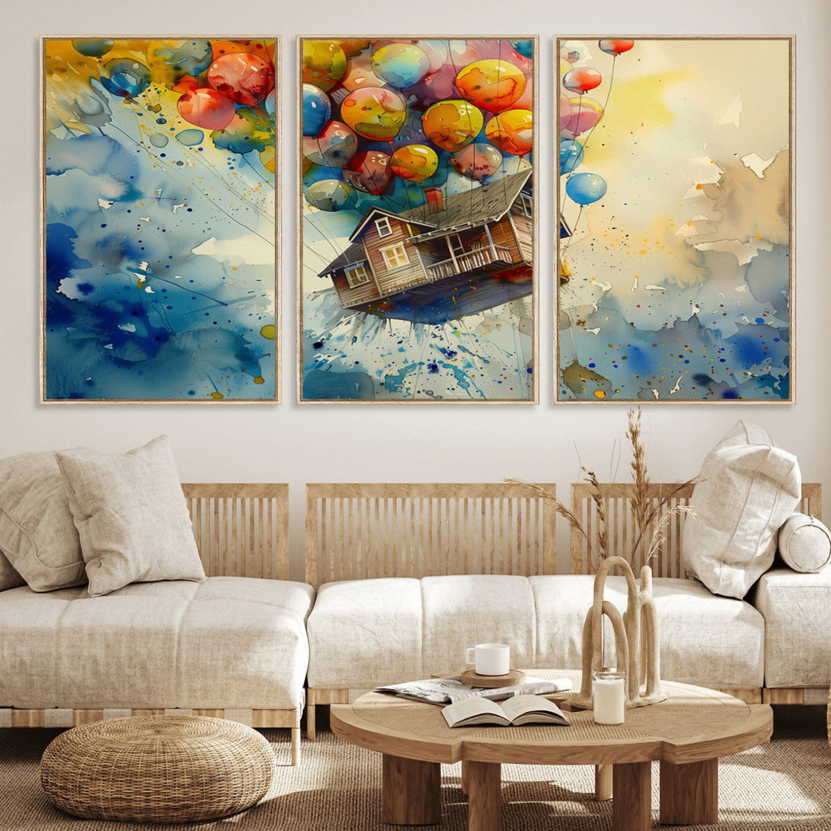 UP-Inspired Floating House with Balloons Canvas Art | Colorful Wall Decor