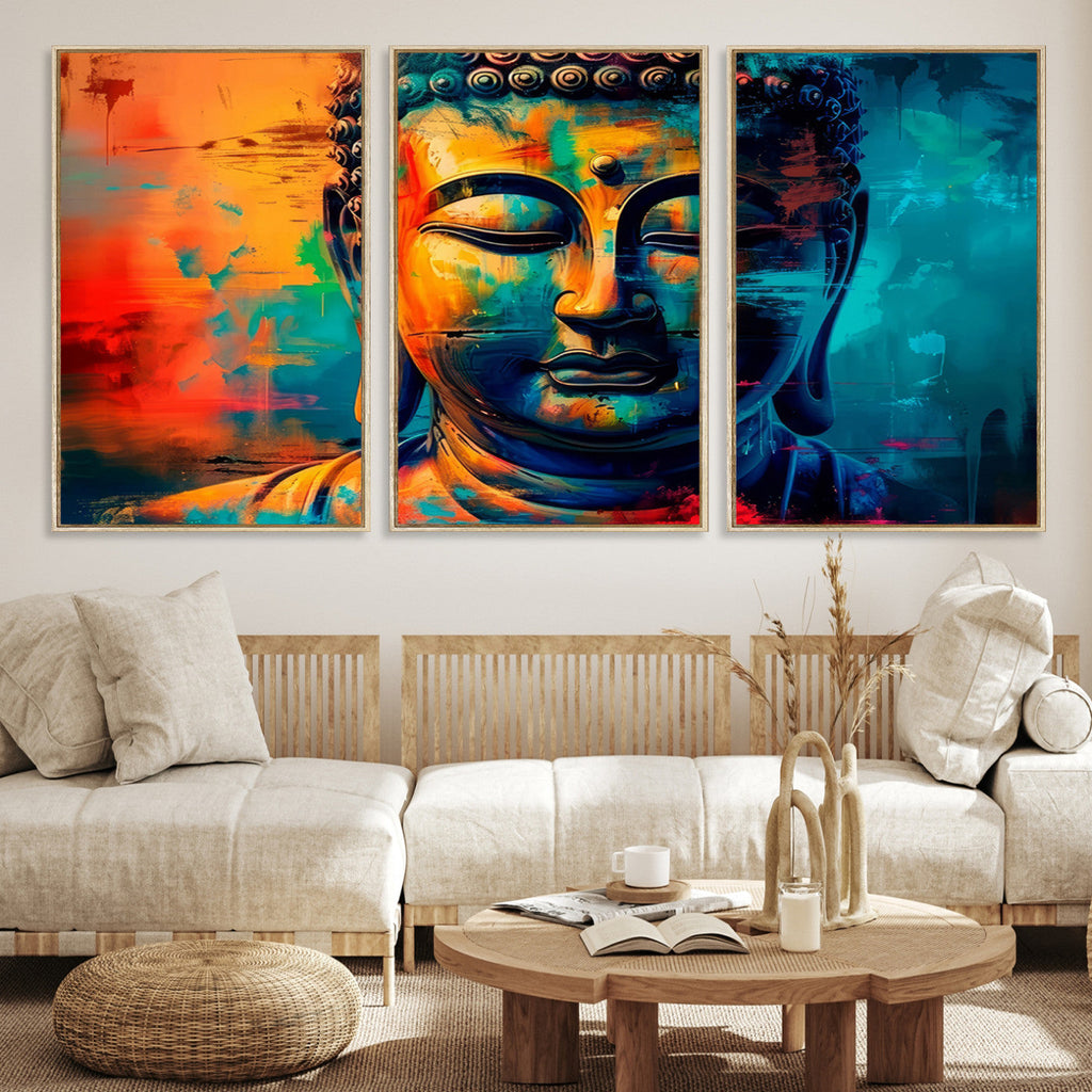 Colorful Buddha Wall Art | Framed Abstract Portrait Canvas