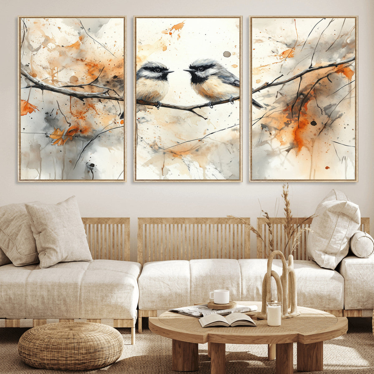 Beautiful Birds Wall Art | Framed Watercolor Branch Canvas