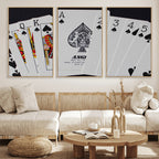 Poker Wall Art - Playing Cards Canvas Wall Art Print - Ace of Spades and Royal Flush Design