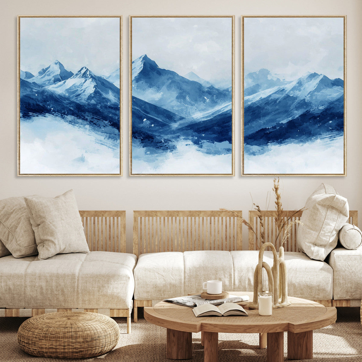 Blue Mountains Wall Art | Framed Snowy Range Canvas Artwork
