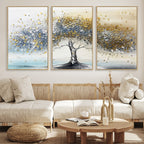 Silver Tree Wall Art | Framed Golden Leaves Canvas Artwork