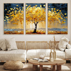 Golden Tree Wall Art | Framed Autumn Leaves Canvas Artwork