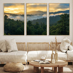 Mountain Sunrise Wall Art | Framed Pine Forest Canvas