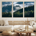 Misty Forest Wall Art Canvas Print | Pine Hills with Foggy Trees