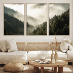 Misty Valley Wall Art Canvas Print | Foggy Forest and Pine Trees
