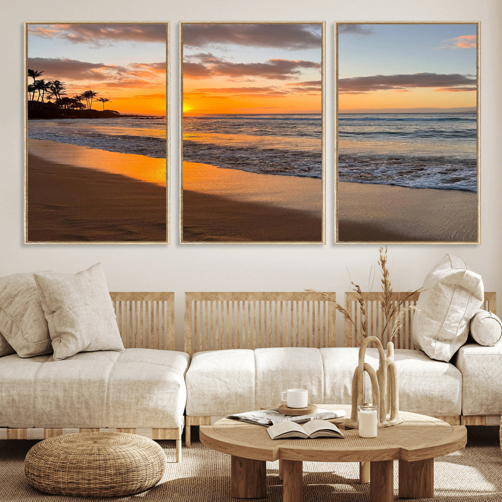 Tropical Beach Wall Art | Framed Sunset Ocean Canvas