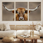 Texas Longhorn Wall Art Canvas Print | Rustic Brown Bull Western Decor