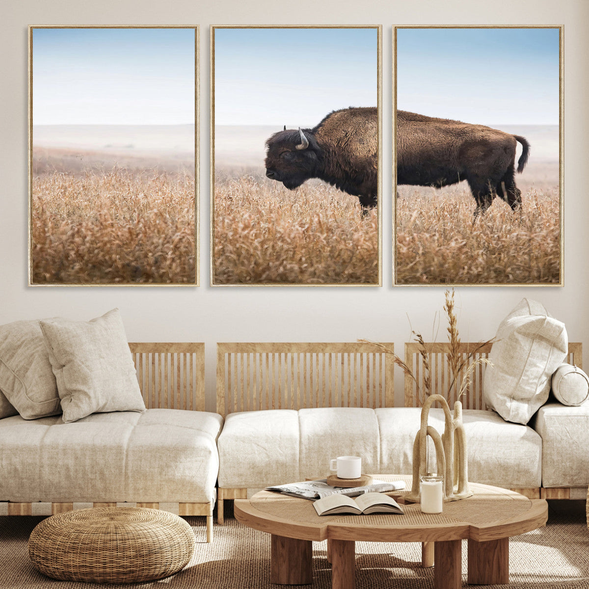 Wild Bison Wall Art | Framed Prairie Landscape Canvas
