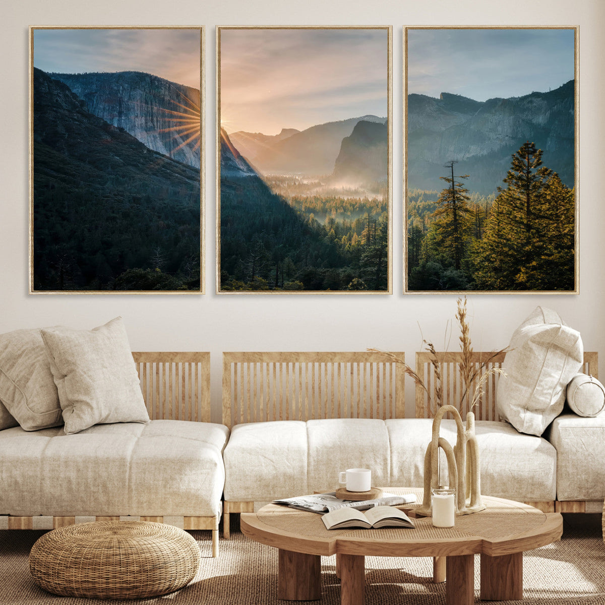 Yosemite Valley Wall Art Canvas Print, Framed Mountain Landscape National Park Art