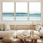 Surfing Wall Art Canvas Print, Framed Minimalist Ocean Waves Beach Art