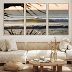 Sunset Surf Wall Art Canvas Print, Framed Golden Hour Waves Boho Beach Art