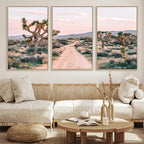 Joshua Tree Wall Art Canvas Print, Framed Desert Road Scene at Sunset