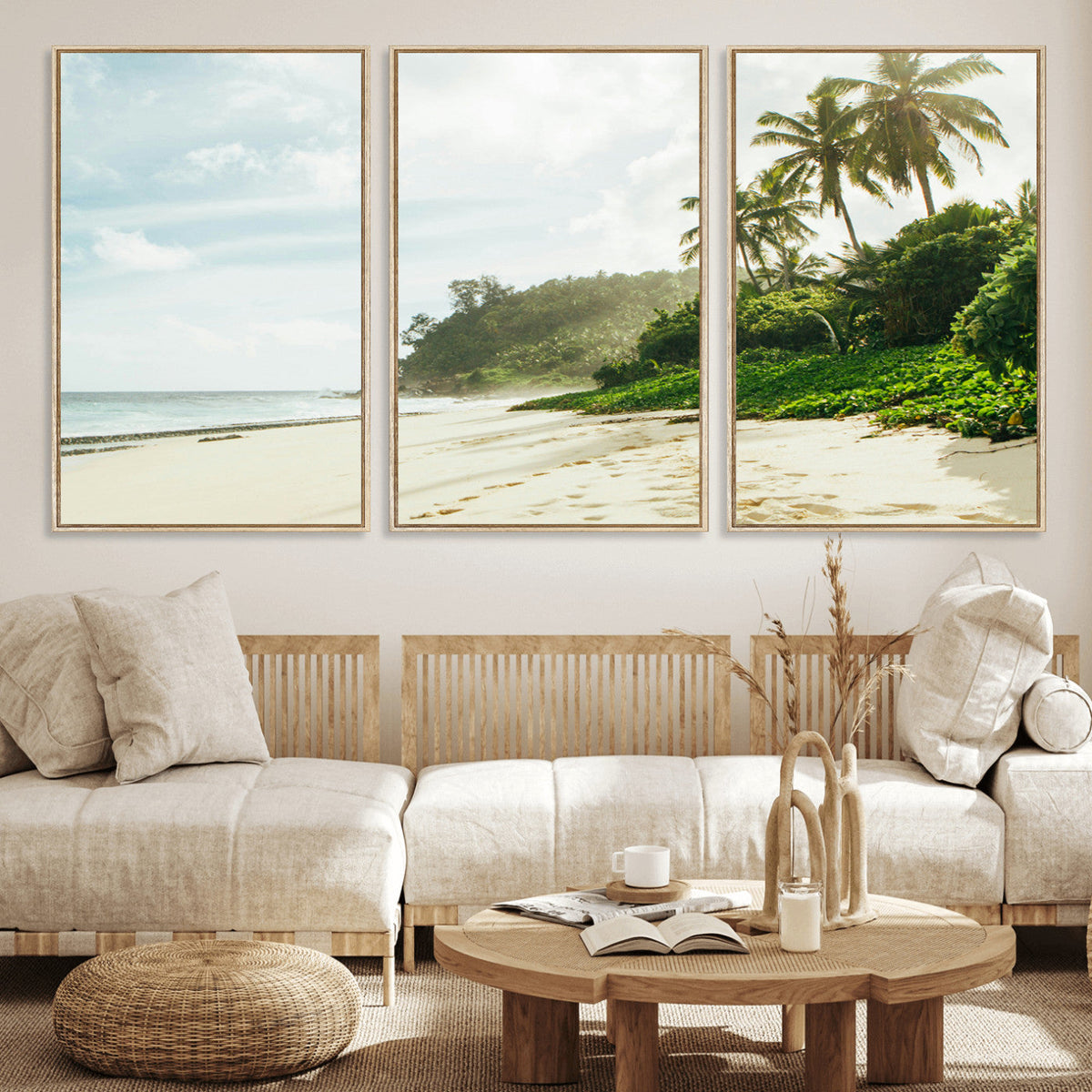 Relaxing Beach Wall Art Canvas Print, Framed Ocean View Coastal Serenity