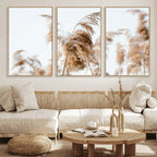 Pampas Grass Wall Art Canvas Print, Framed Neutral Tones Minimalist Boho