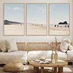 Minimalist Beach Wall Art Canvas Print, Framed Coastal Serenity Soft Sand
