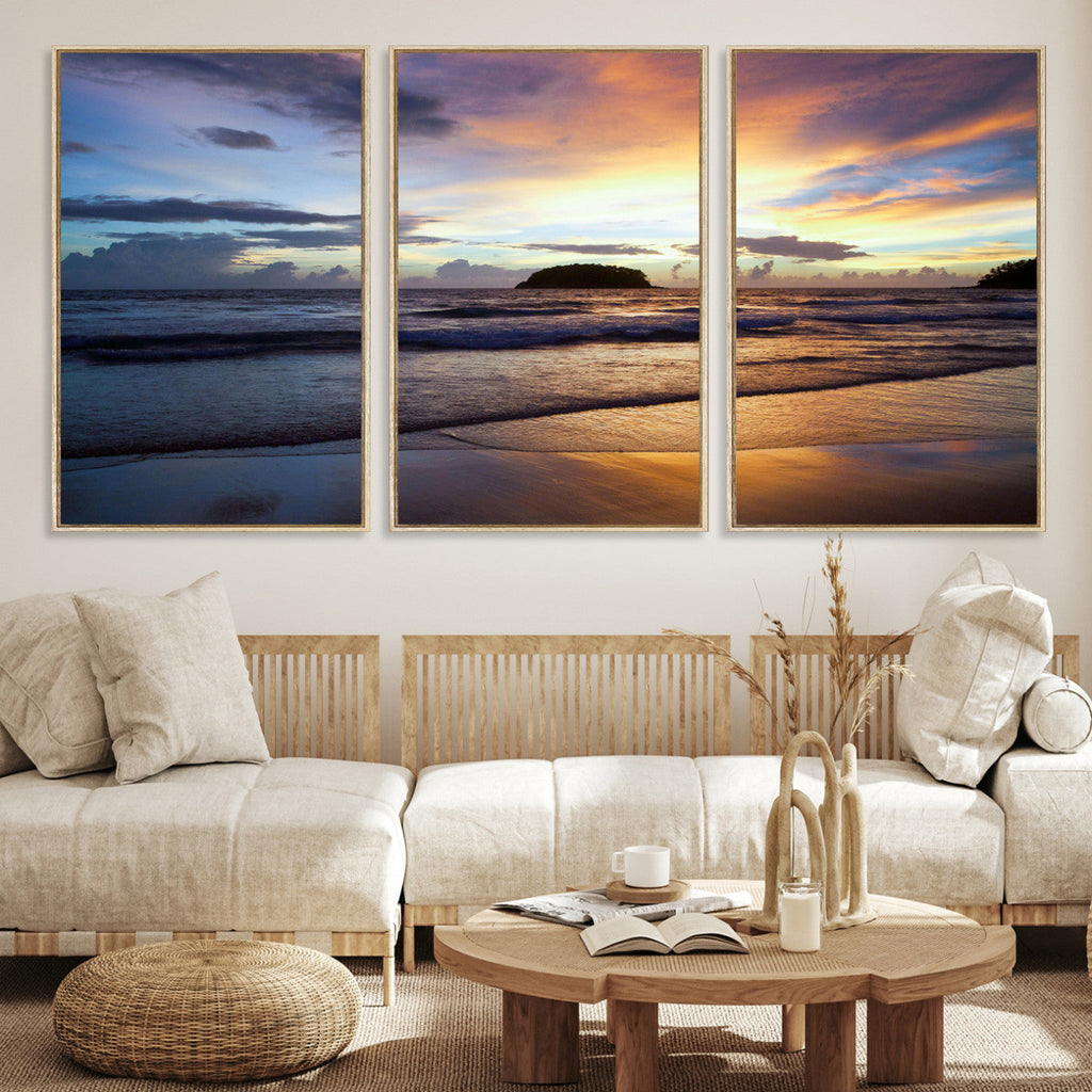 Beach Sunset Wall Art Canvas Print, Tropical Ocean Waves