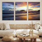 Beach Sunset Wall Art Canvas Print, Tropical Ocean Waves
