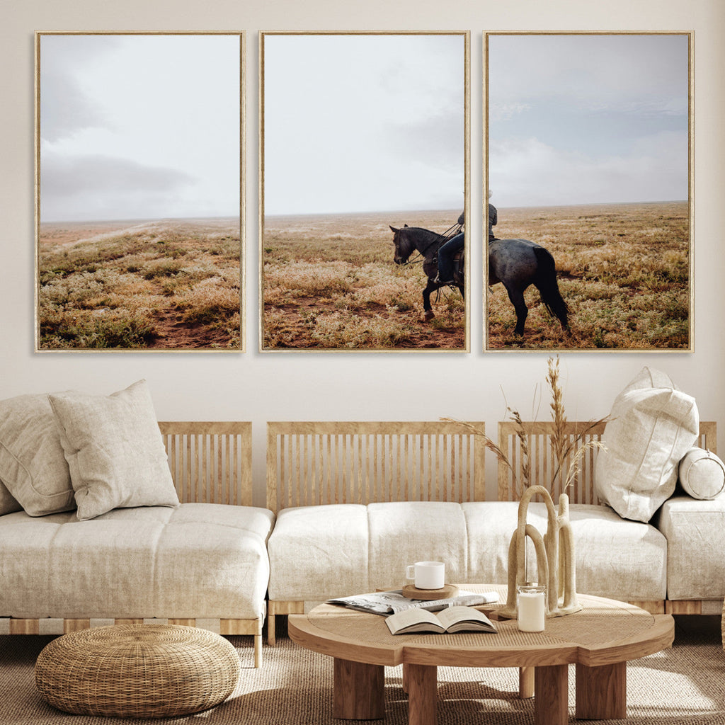Cowboy Wall Art Canvas Print, Framed Western Rustic Ranch Scene