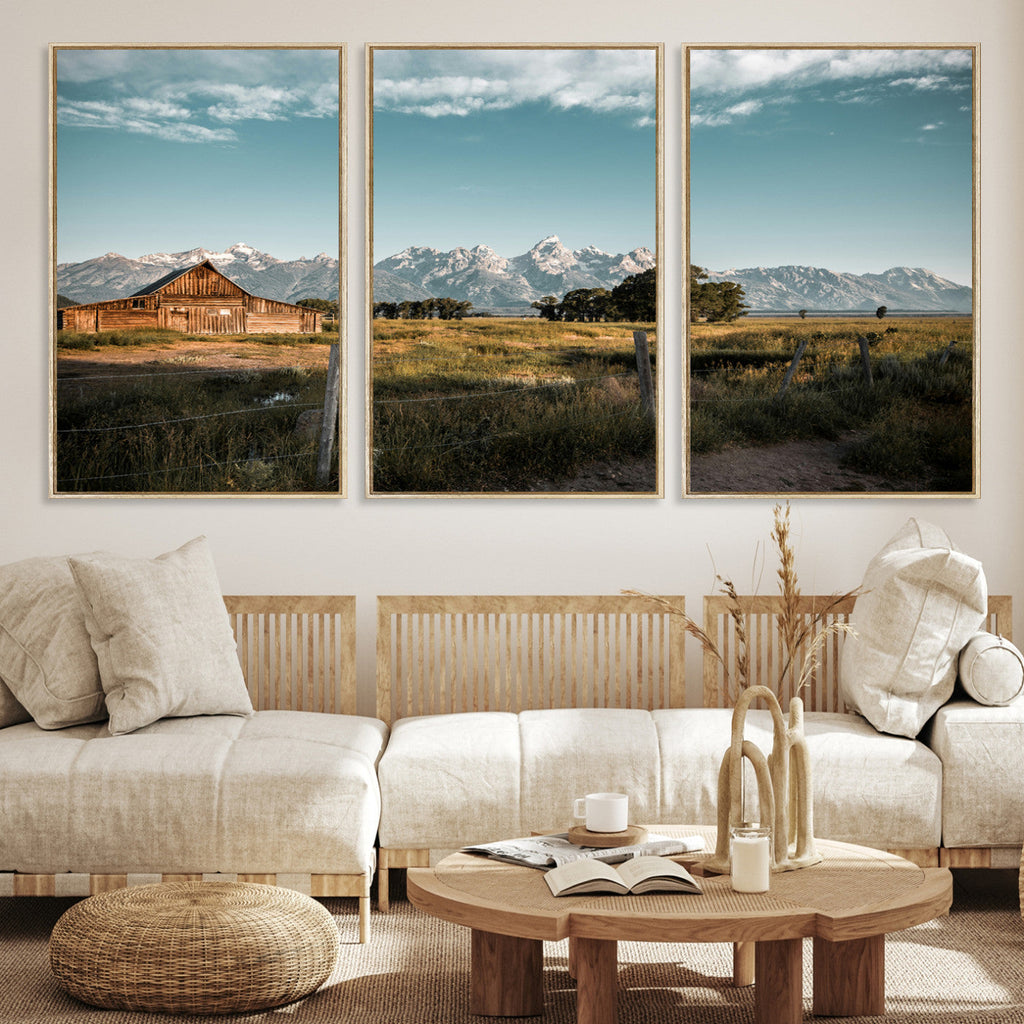 Rustic Farmhouse Wall Art Canvas Print, Teton Range Mormon Row Barn