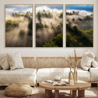 Tranquil Forest Scene Wall Art Canvas Print, Framed Moody Sunbeam Through Trees