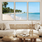 Palm Tree Coast Wall Art Canvas Print, Framed Island Getaway with Crystal Blue Water
