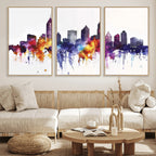 Atlanta Skyline Wall Art Canvas Print, Framed Colorful Watercolor Cityscape