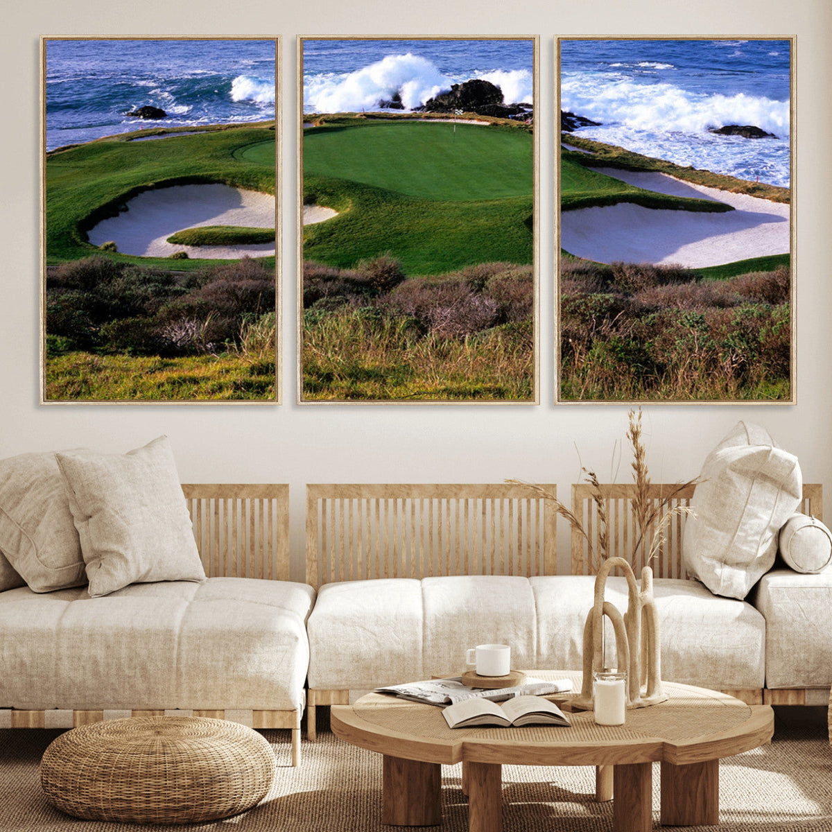 California Pebble Beach Golf Links Wall Art Canvas Print, Iconic Monterey Coastal Golf Course