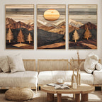 Wooden Mountain Layers Art | Rustic Pine Tree Landscape