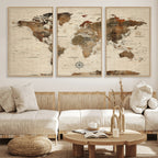 Vintage World Map Wall Art Canvas Print for Living Room, Office and Study