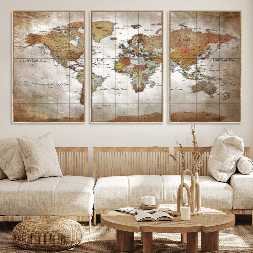 Vibrant Watercolor World Map Canvas Wall Art | Framed Travel Map