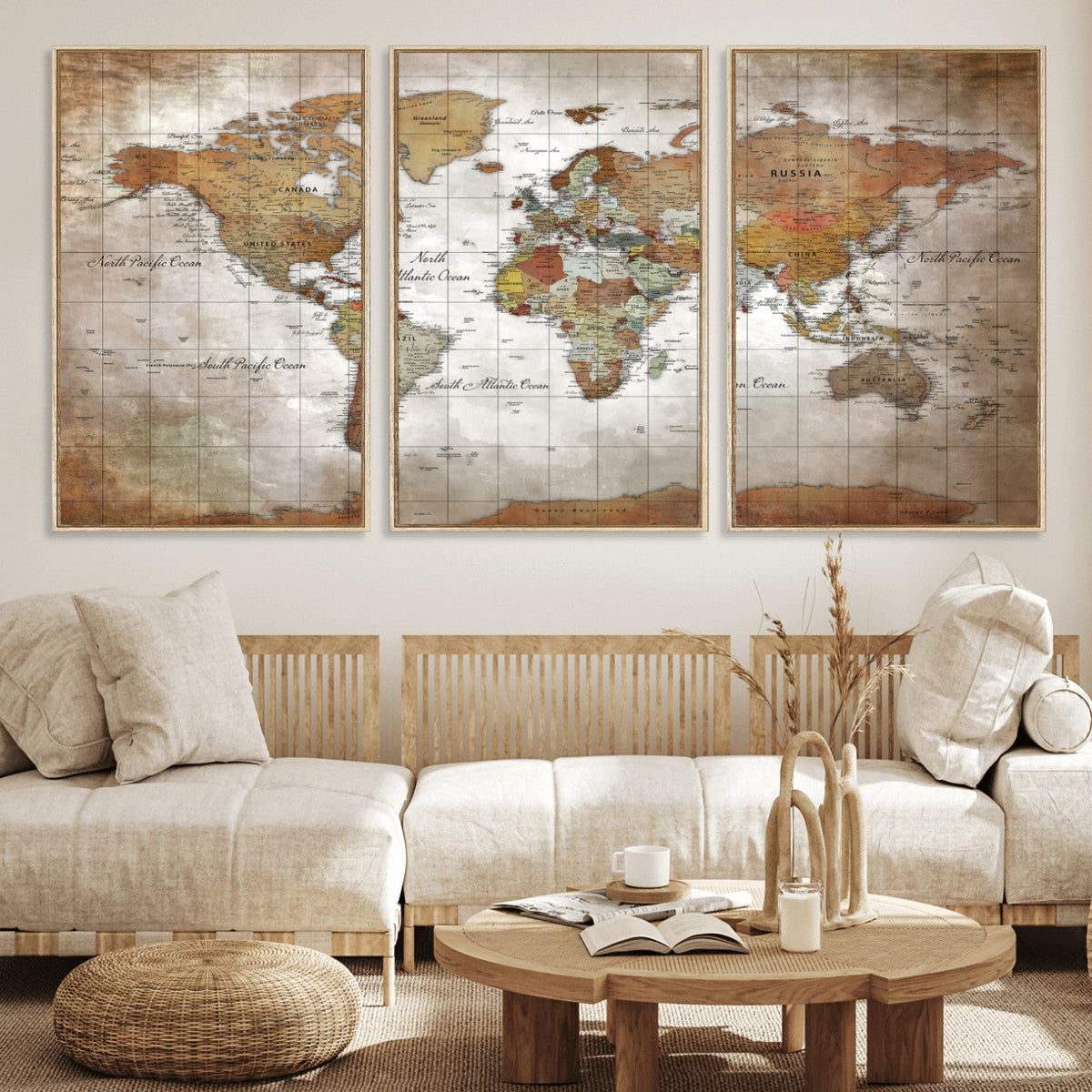 Vibrant Watercolor World Map Canvas Wall Art | Framed Travel Map